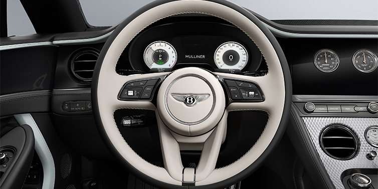 Bentley Hamburg Bentley Continental GTC Mulliner convertible steering wheel in Linen and Beluga black hides with Breeze accent hide